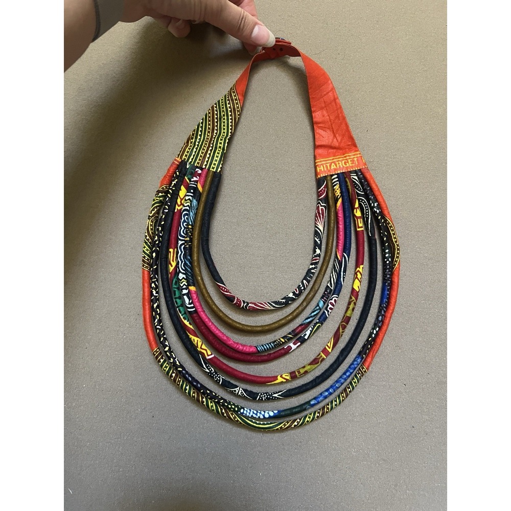 African Wax Print Fabric Multi Strand Rope Necklace Ankara Statement Bib Collar - Picture 1 of 6